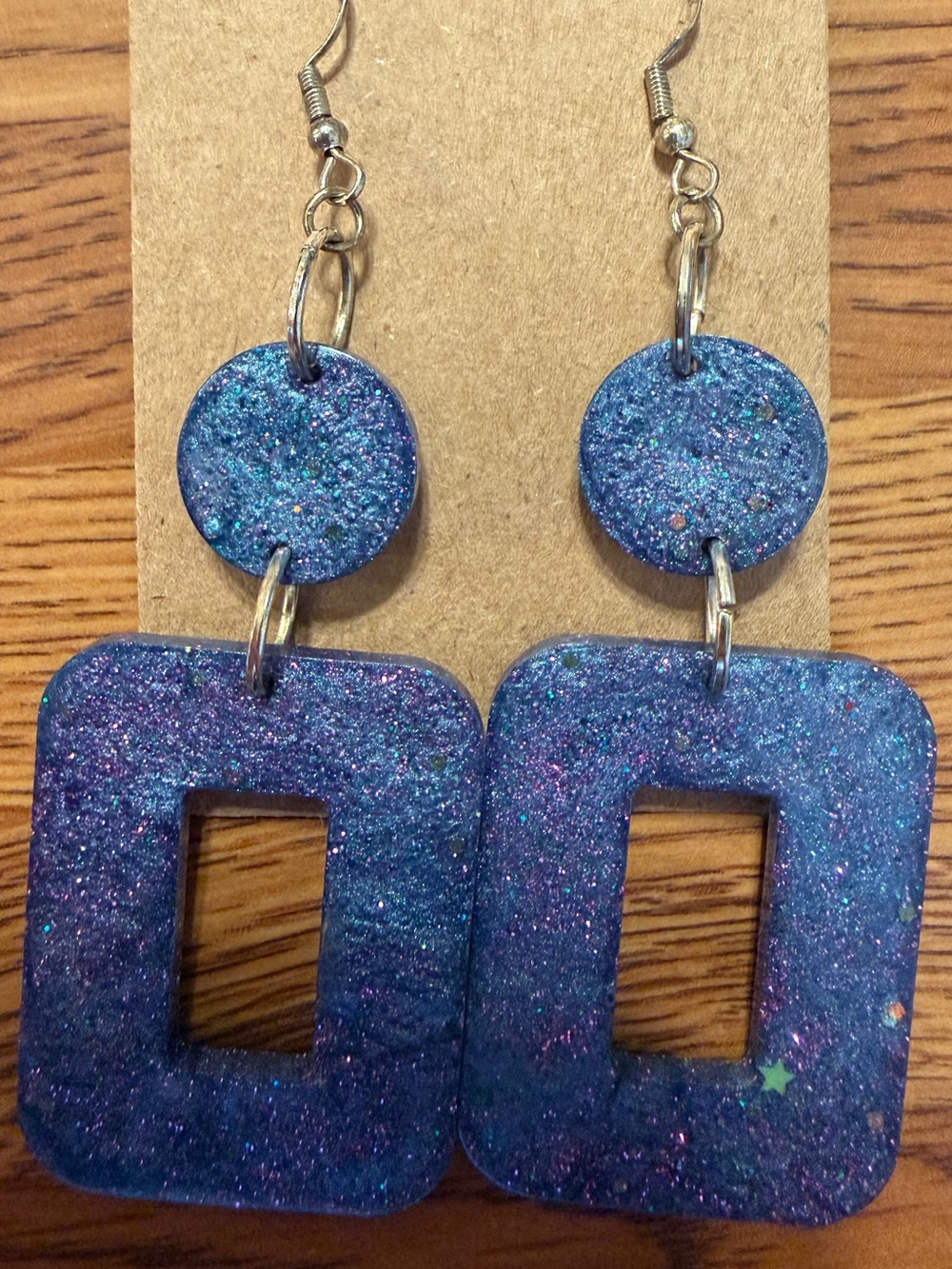 Sparkly Blue Dangle Rectangle Earrings